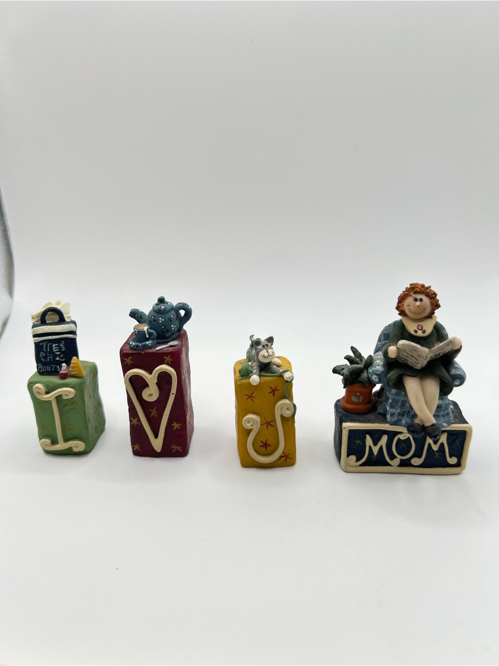 Hand-Painted 'Mom' Figurine with Assorted Colorful Accent Blocks